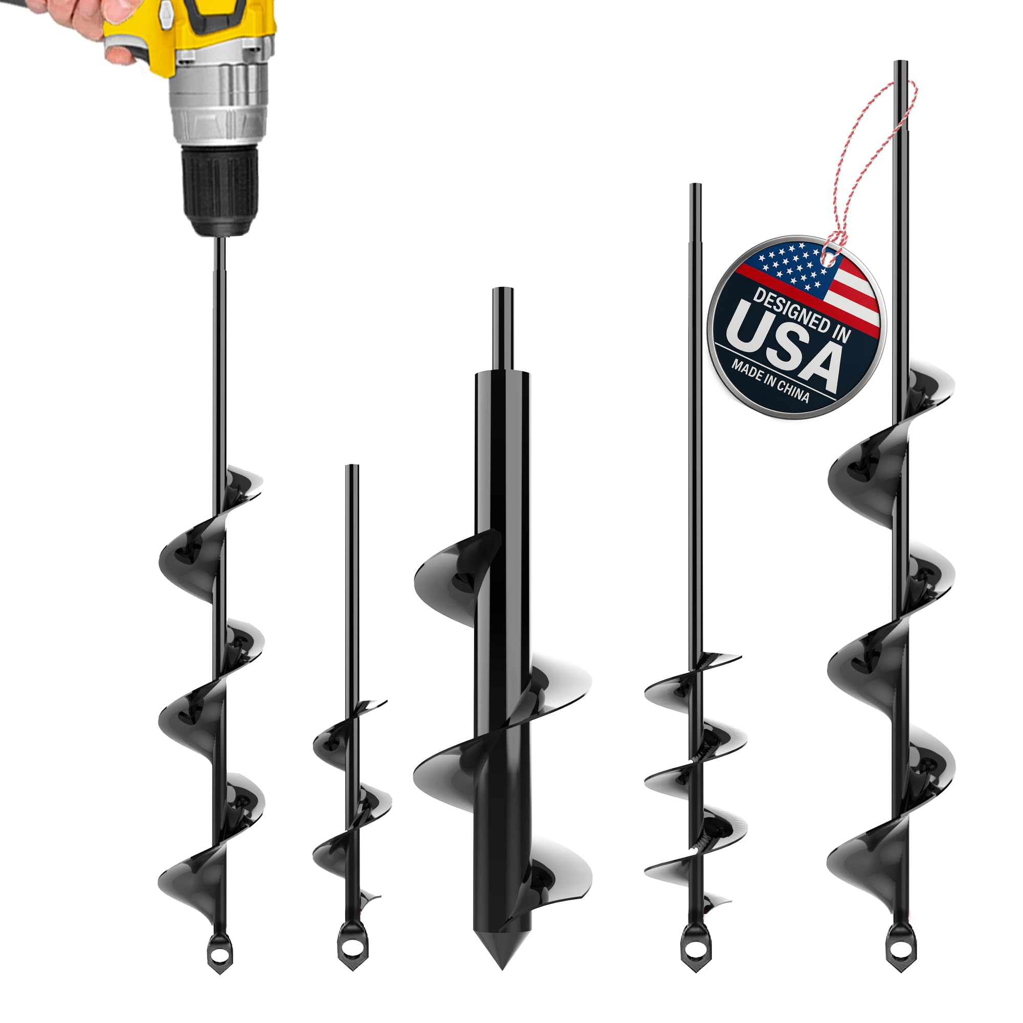 Auger Drill Bit for Planting 4 Pack, Compatible with 3/8 Inch Hex Drive