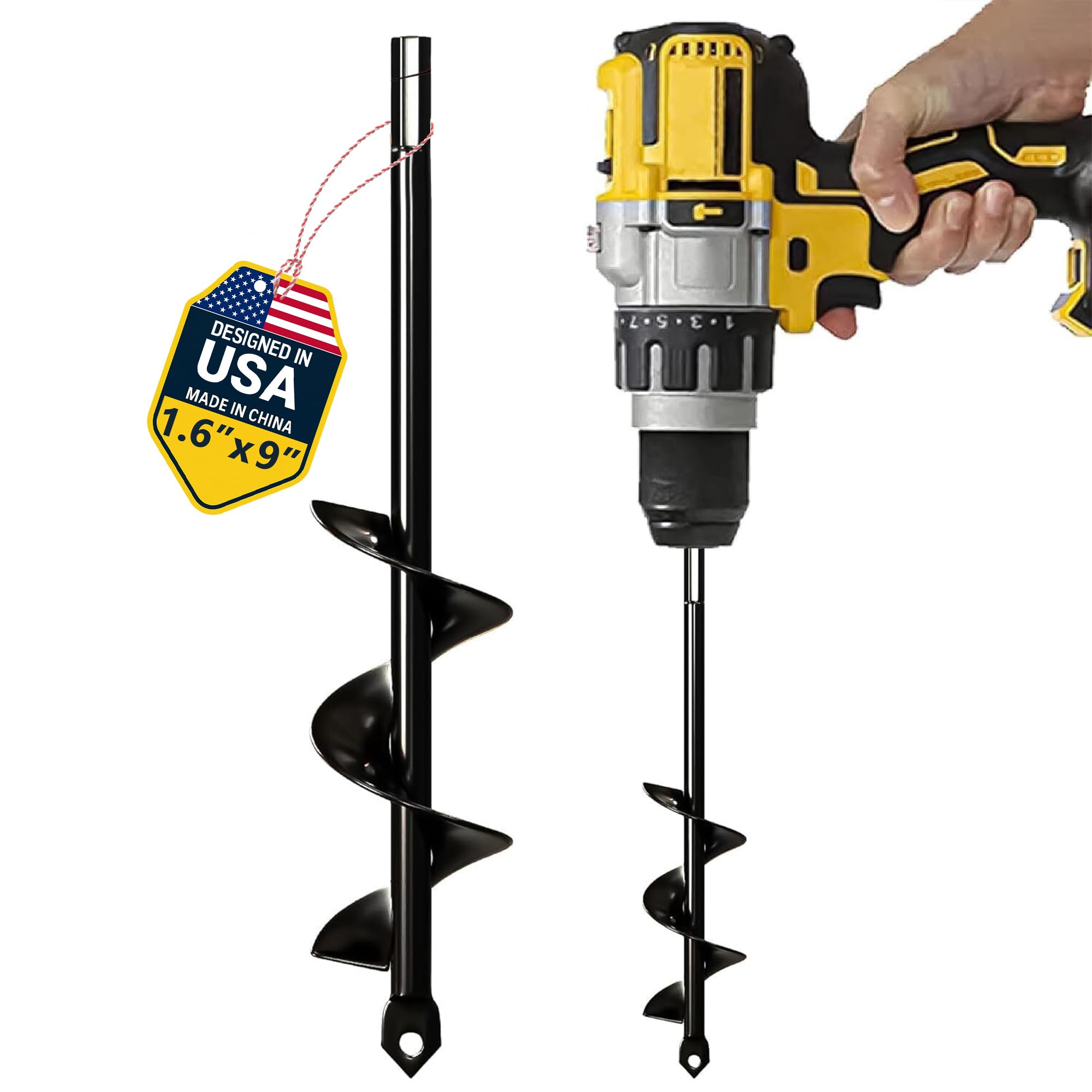 K-Brands Auger Drill Bit for Planting, 1.6 x 9 Inch, 3/8 Inch Hex Drive