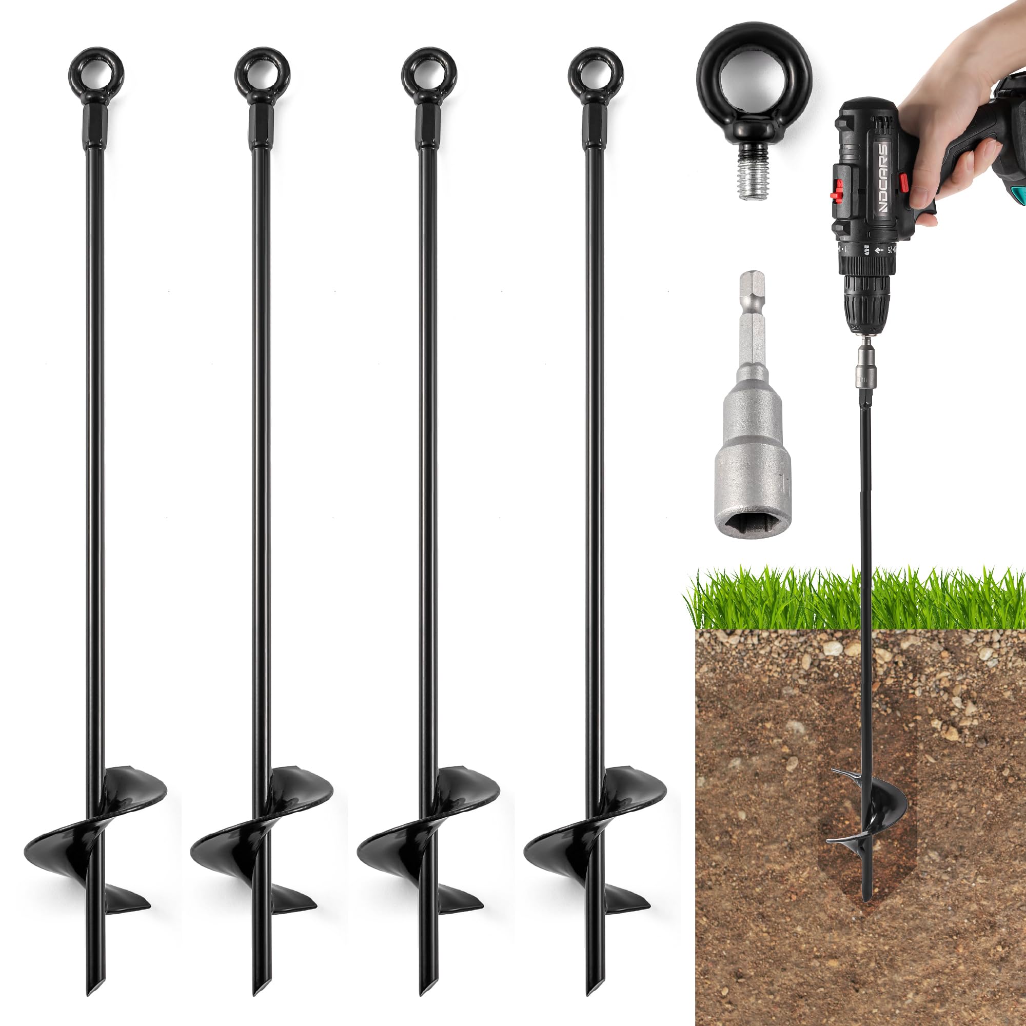 4pcs 18'' Ground Anchors Screw in Tent Stakes - Heavy Duty Earth Anchors