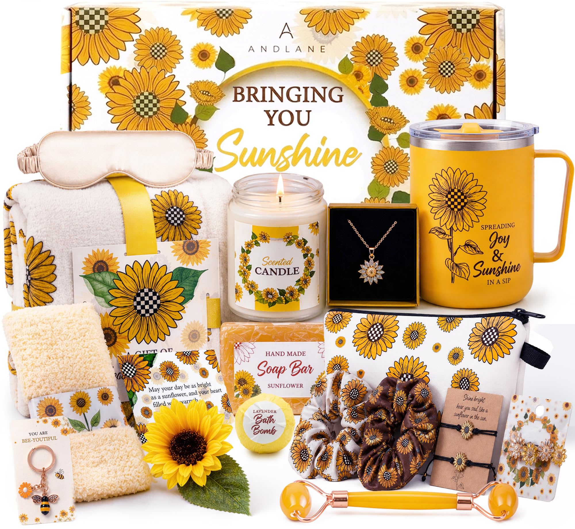 Sunflower Gifts for Women -18Pcs Unique Gift Basket Set - Sunshine Gift Box