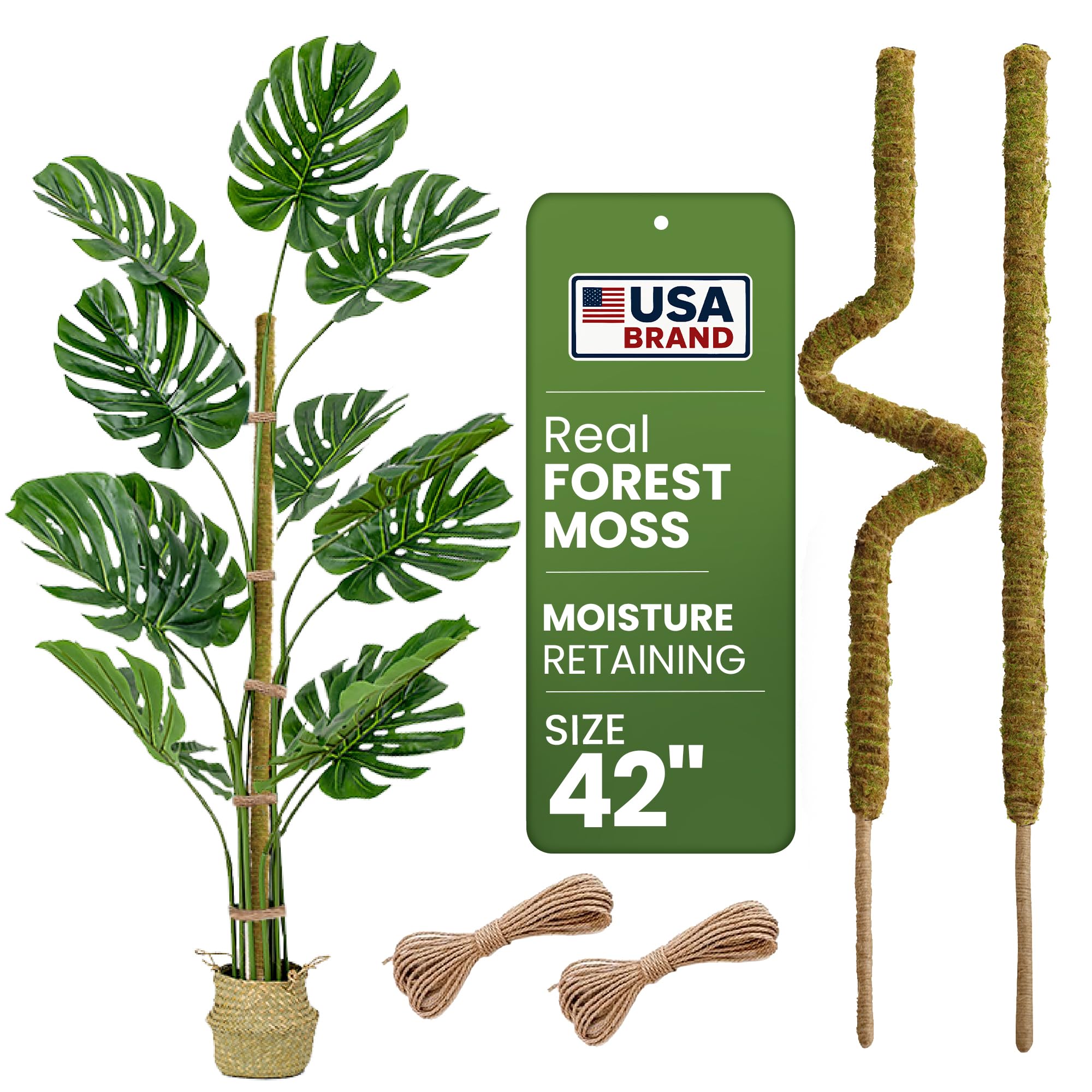 2pcs 42'' Real Forest Moss Pole Monstera Plant Support -Moisture Retaining