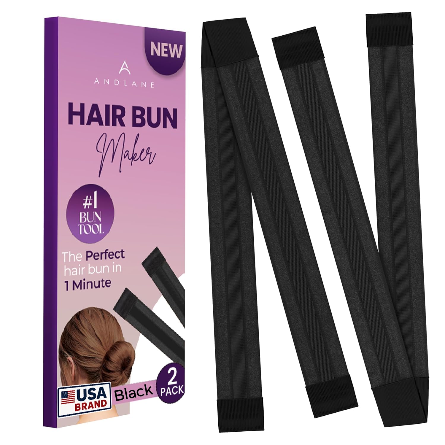 Snap Hair Bun Maker for Women's Hair & Kids - Bun Clips (Black- Pack of 2), image 1 of 8