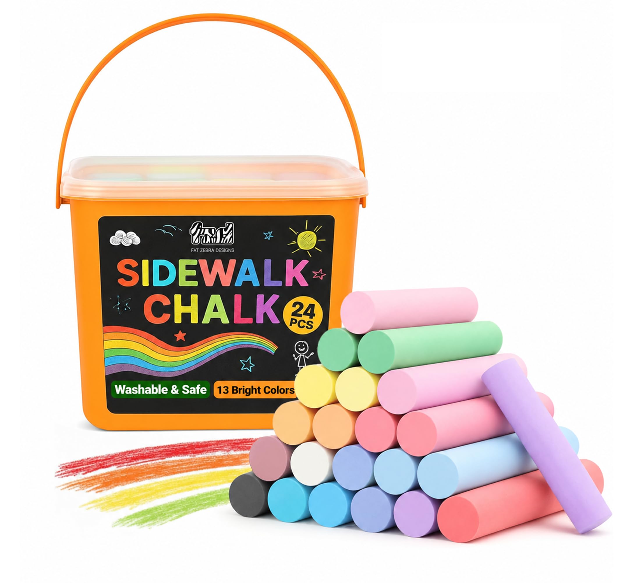 24 PCS Sidewalk Chalk for Kids - 13 Colors Chalk Bucket -Non-Toxic Washable
